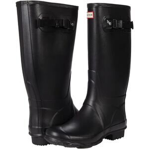 Hunter Huntress Wide Leg Rain Boot Womens Sz 7 Black Rubber Buckle Strap Outdoor